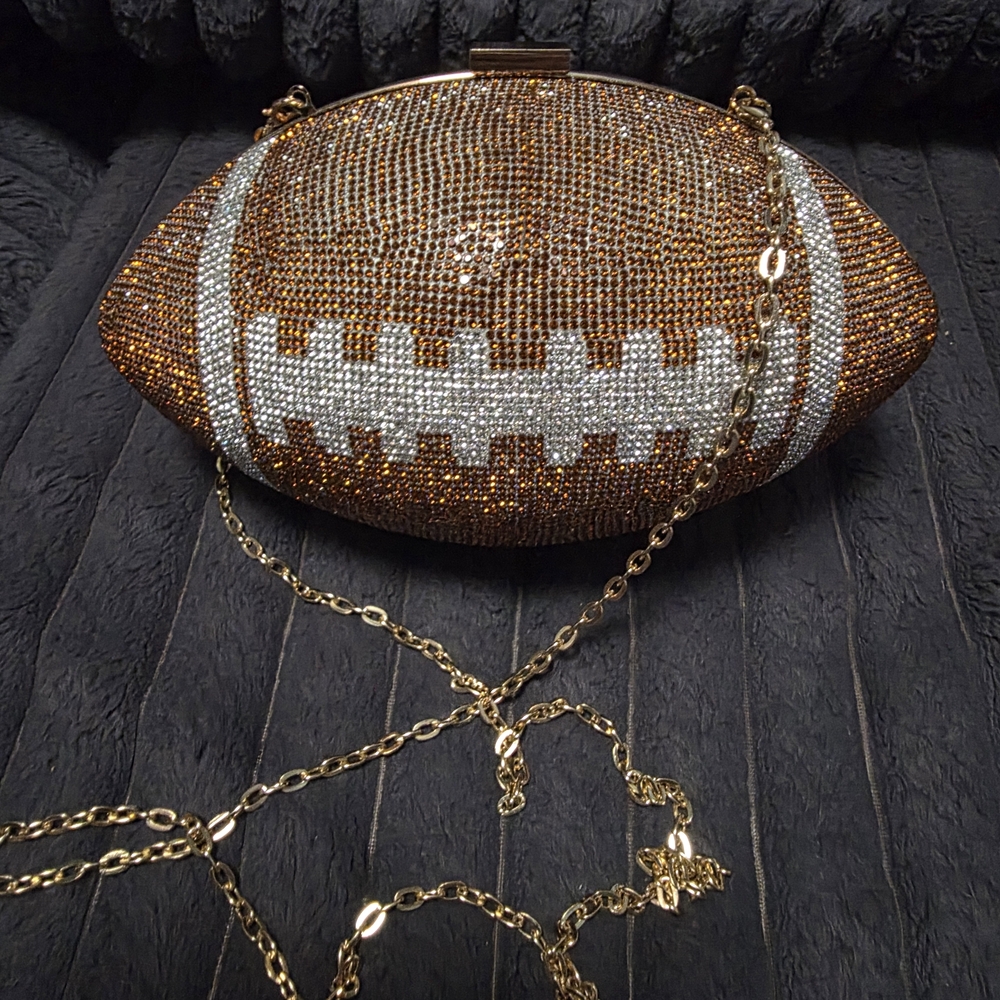 Spirit Crystal Football Clutch with Gold Chain